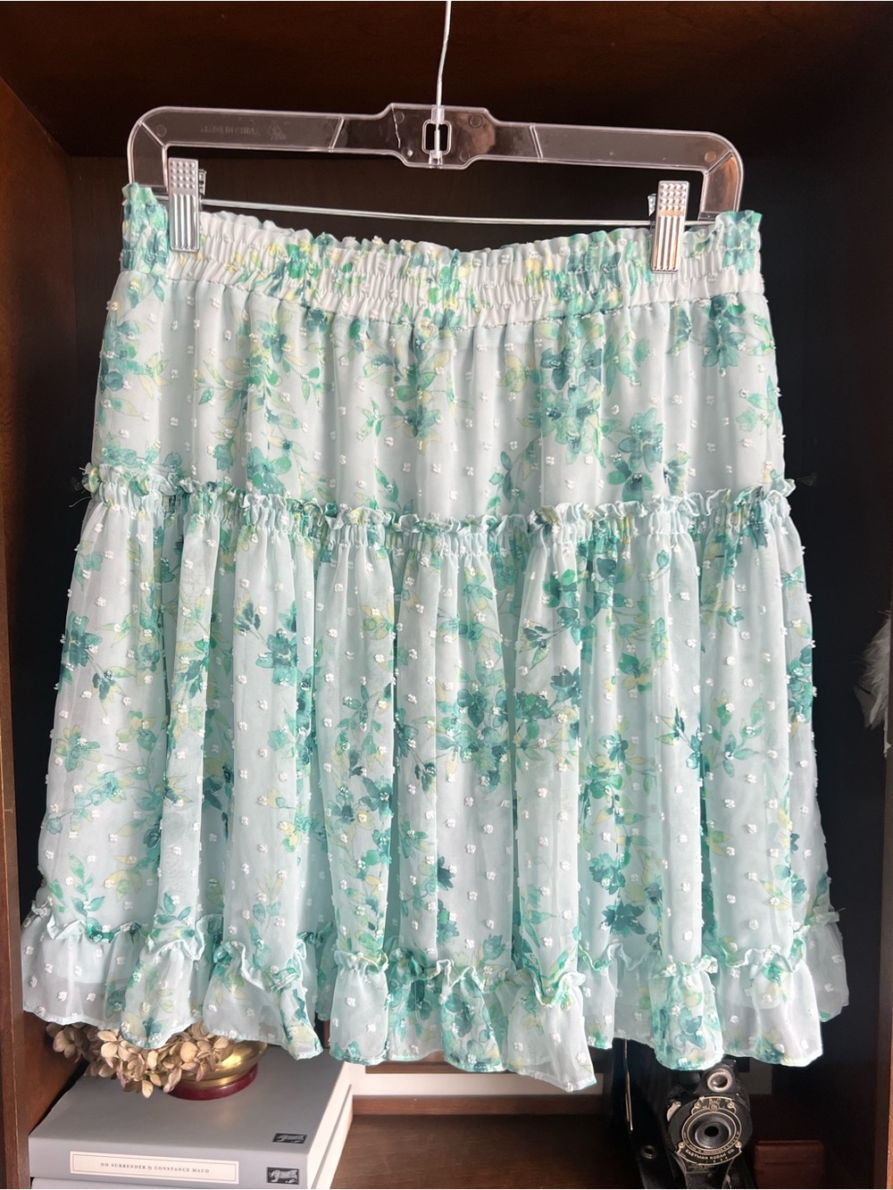 CeCe Mint Green Floral Tiered A-Line Skirt